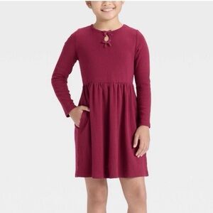 Girls' Long-Sleeve Burgundy Knit Dress